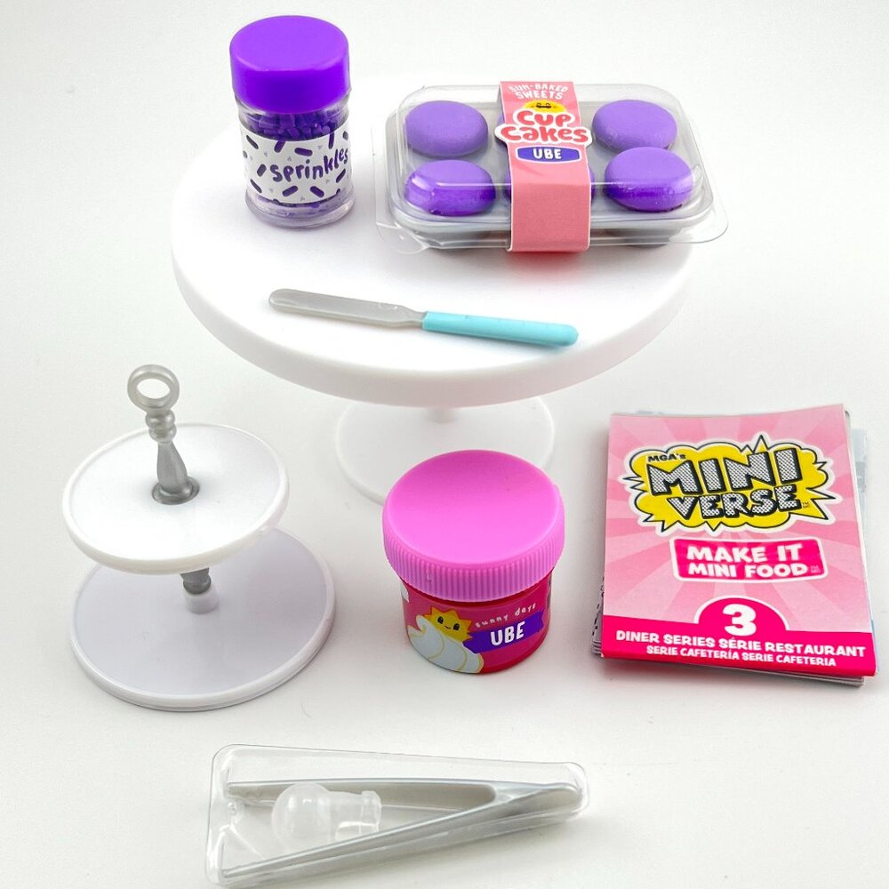 NEW MGA Miniverse Make It Mini Food Diner Series 3 Ube Cupcakes NEW RESIN